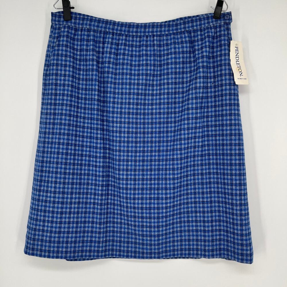 Vtg Pendleton Virgin Wool Pencil Skirt Womens 38 / XXL Blue Check NEW READ FLAW